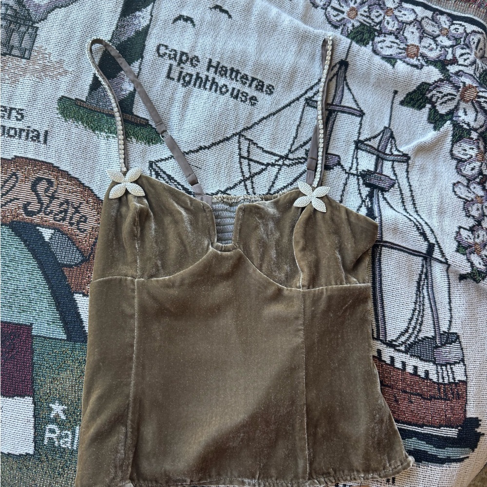 Reformation Velvet Camisole in Olive Brown